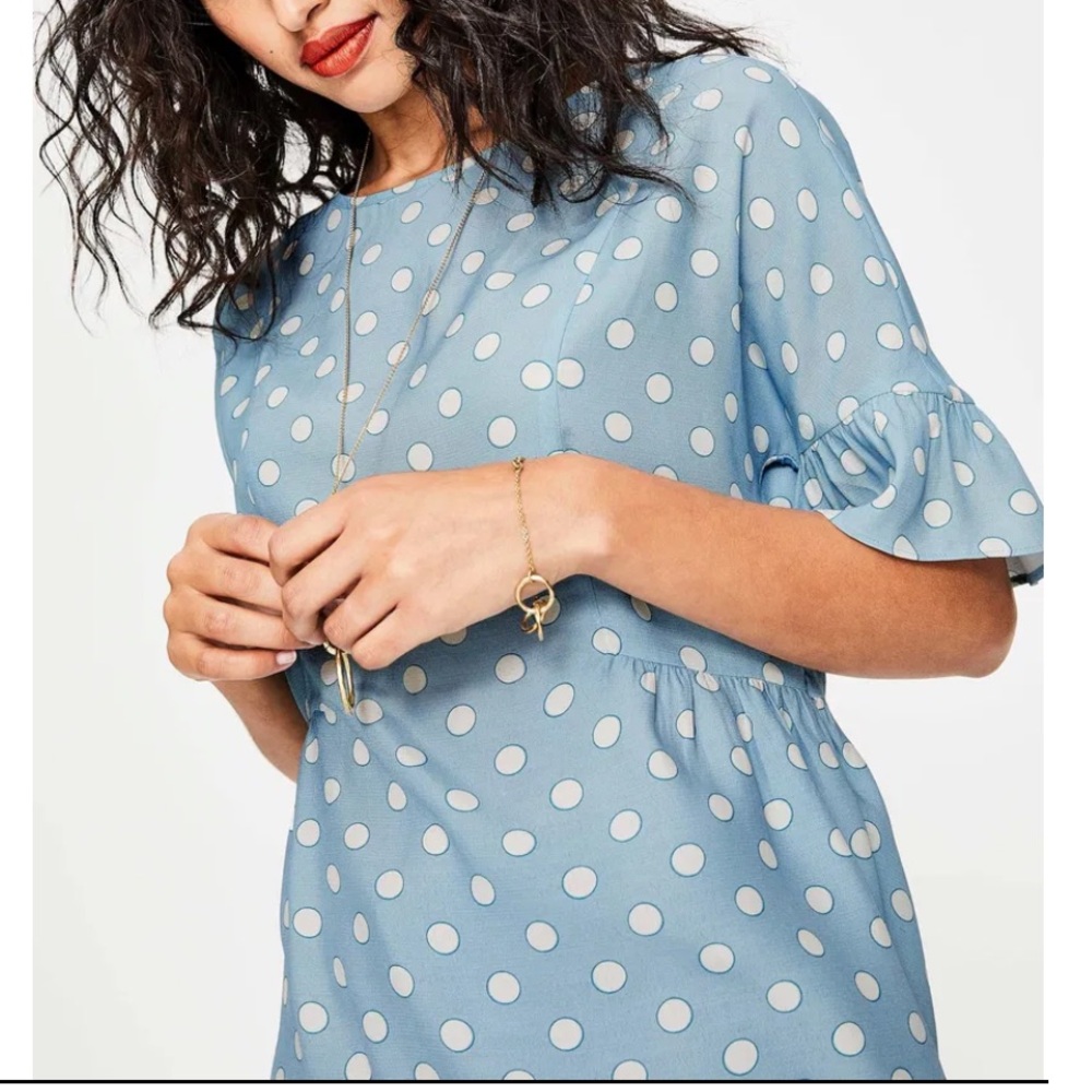 Boden Blouse Sz 12 Caroline Lt Blue White Polka Dot Peplum Viscose Cottagecore - Picture 16 of 16